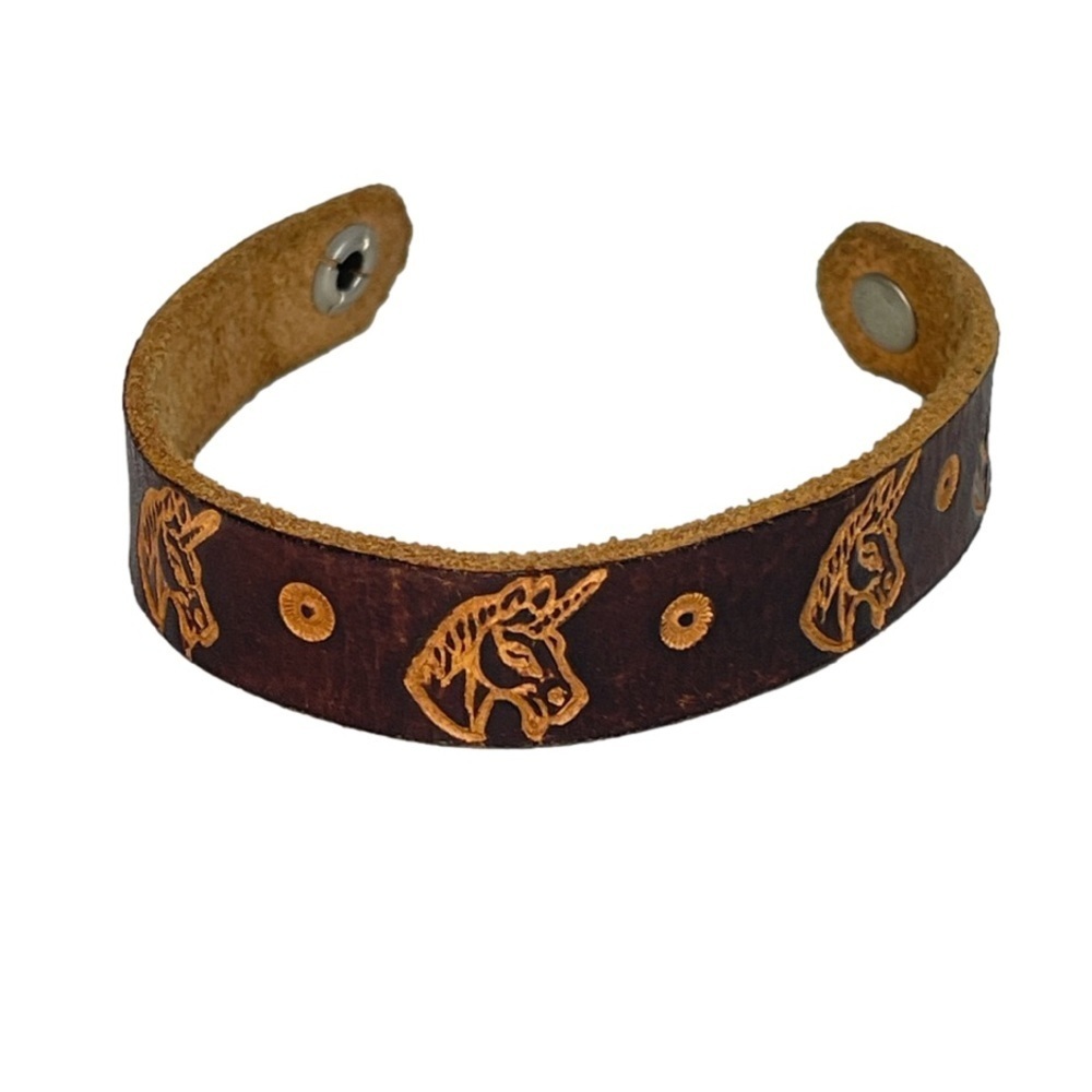 Leather Bracelet Band With Unicorn Design